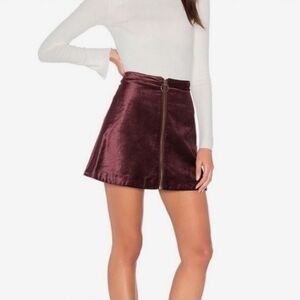 Free People Zip Up Velvet Maroon A Frame Mini Skirt
